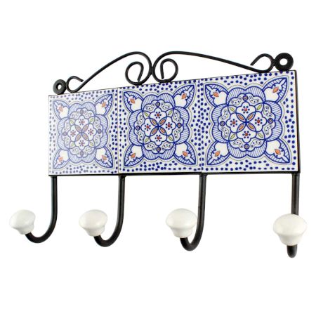 Blue Ceramic Floral Tile Hook